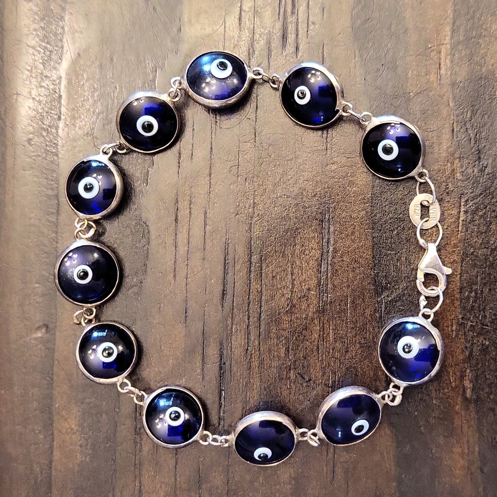 Vintage 925 Silver Blue Evil Eye Bracelet